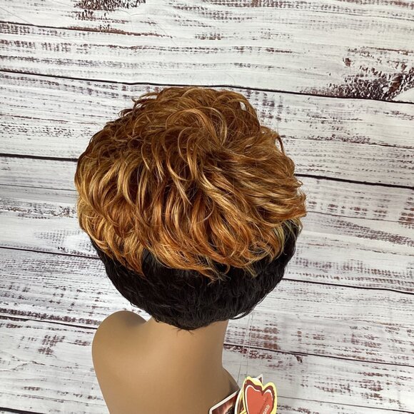 Dosa Black Tapered Wig with Firey Red Top Salmon Heat Safe Adjustable Synthetic - Picture 4 of 7